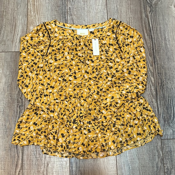 🥳HP🥳 Anthropologie Cheyenne Yellow Gold Floral Peplum Swing Boho Blouse - Picture 5 of 13